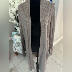Tan Open-Front Cardigan Sweater with Relaxed Silhouette